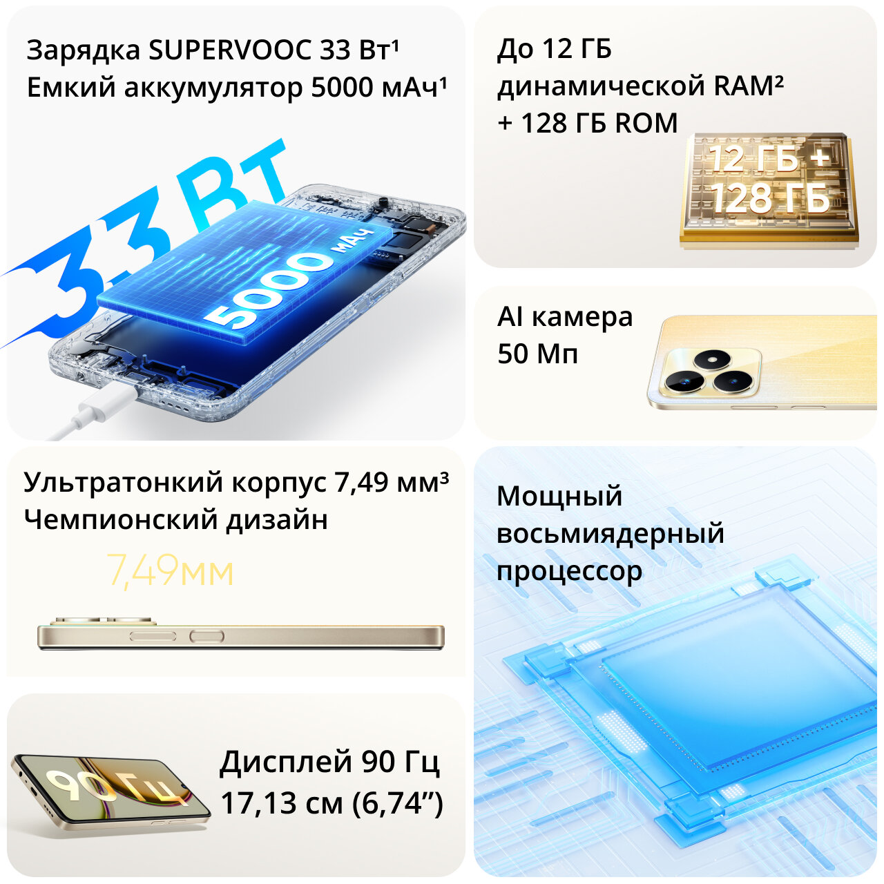 Смартфон realme C53 6/128 ГБ RU, Dual nano SIM, глубокий черный