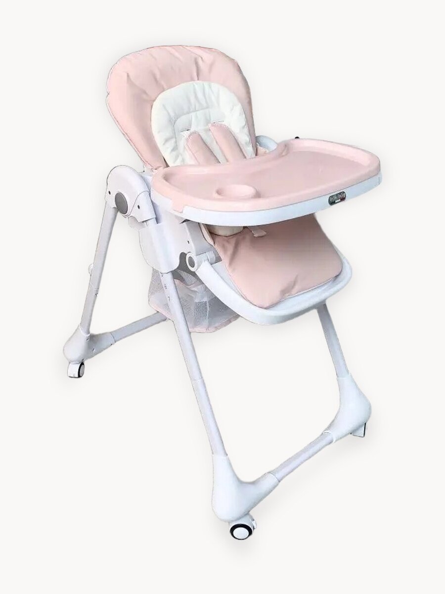Стульчик для кормления ребенка Bella Baby складной розовый на колесах с чехлом из экокожи