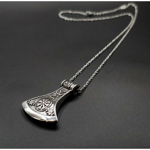 фото Славянский оберег, колье кулон - подвеска талисман "боевой топор викинга" медальон на цепочке парные кулоны волки змея сердце парные подвеска готические дракон крест готика драконы змеи длинные подвеска на шею 925 длинные на леске, длина 39 см, серебряный starfallshop