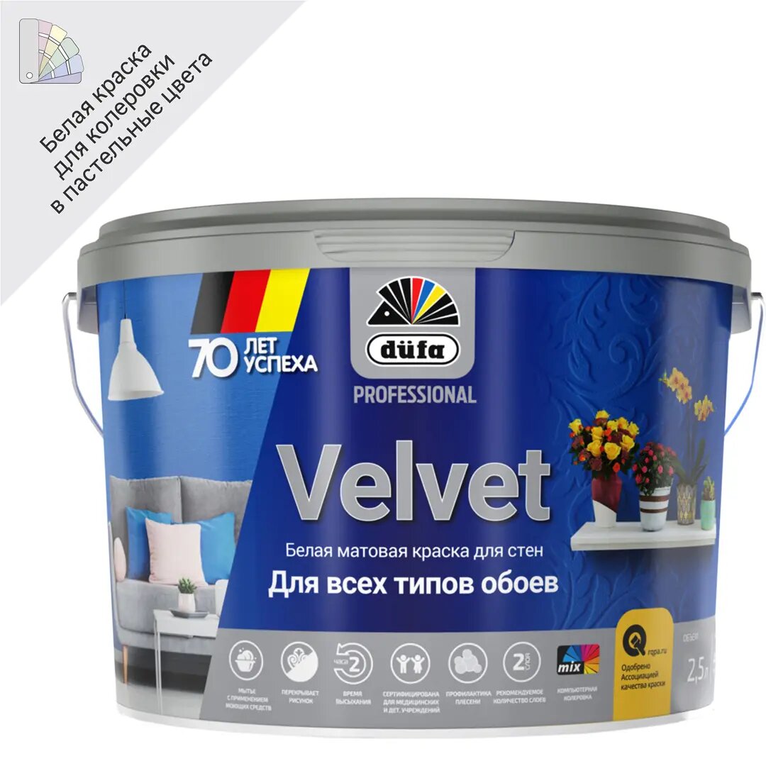 фото Краска для обоев Dufa Pro Velvet база 1 2.5 л цвет белый