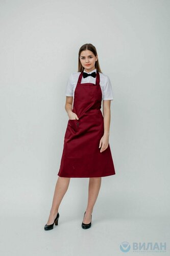 Изображение товара Фартук рабочий для кухни, официантов Вилан из смесовой с водоотталкивающей пропиткой ткани, бордовый
