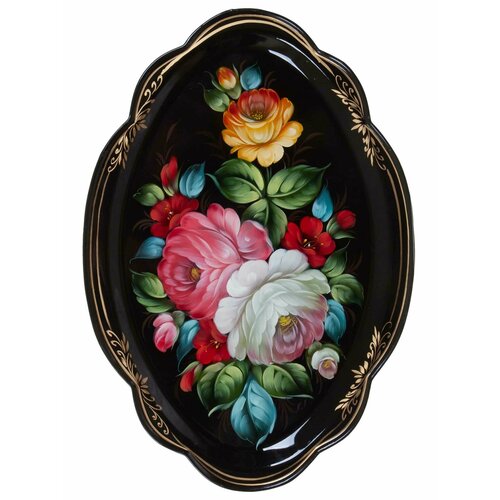 Жостовская фабрика декоративной росписи Жостовский поднос декоративный, размер 32х22 см (A11), металлический