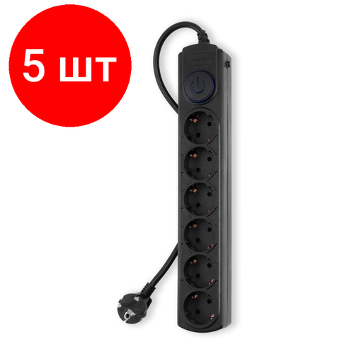 сетевой фильтр ippon bk 6 eu 3 16 w 3м 6 розеток коробка белый Комплект 5 штук, Сетевой фильтр Ippon BK-6-EU-3-16-B 3м (6 розеток) черный (1804840)