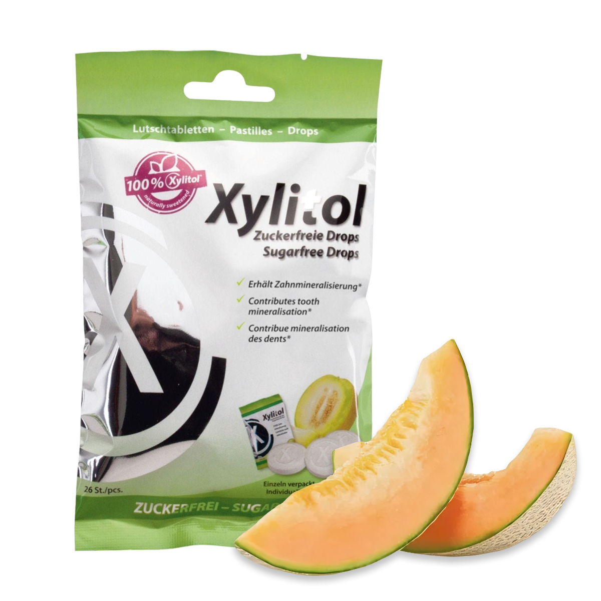 Леденцы Miradent Xylitol Drops с ксилитом со вкусом дыни, 26 шт