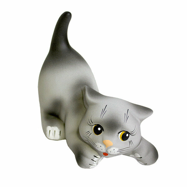 Кот Тимошка 23 см дымчатый матовый керамика