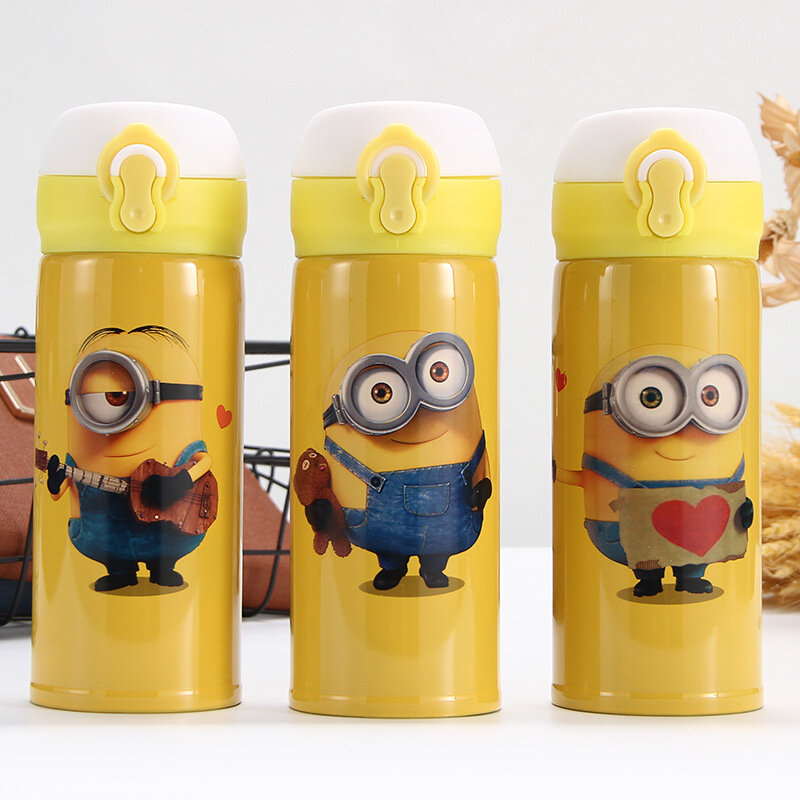 фото Термос вакуумный из нержавеющей стали, веселый яркий термос Minion, удобен в использовании, объем 500 мл, цвет желтый миньон