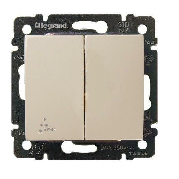 фото Переключатель двухклавишный Legrand Valena 10A 250V IP44 cлоновая кость 774198