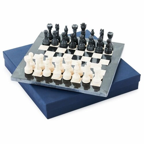Шахматы из камня Карфаген белый ракушечник и мрамор 30