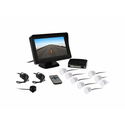 Парктроник с камерой заднего вида для автомобиля Master-Park Mod0418-PWHITE I33704PA белые датчики с двумя камерами 8ю датчиками и мониторо 20090₽