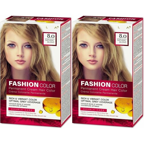 Rubella Стойкая крем-краска для волос Fashion Color 8.0 Натуральный блонд, 50 мл, 2шт