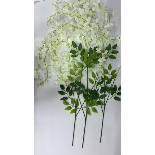 Ветки глицинии ампельной, 3 штуки в наборе, Н110, цвет белый/Искусственные цветы/Цветы для декора