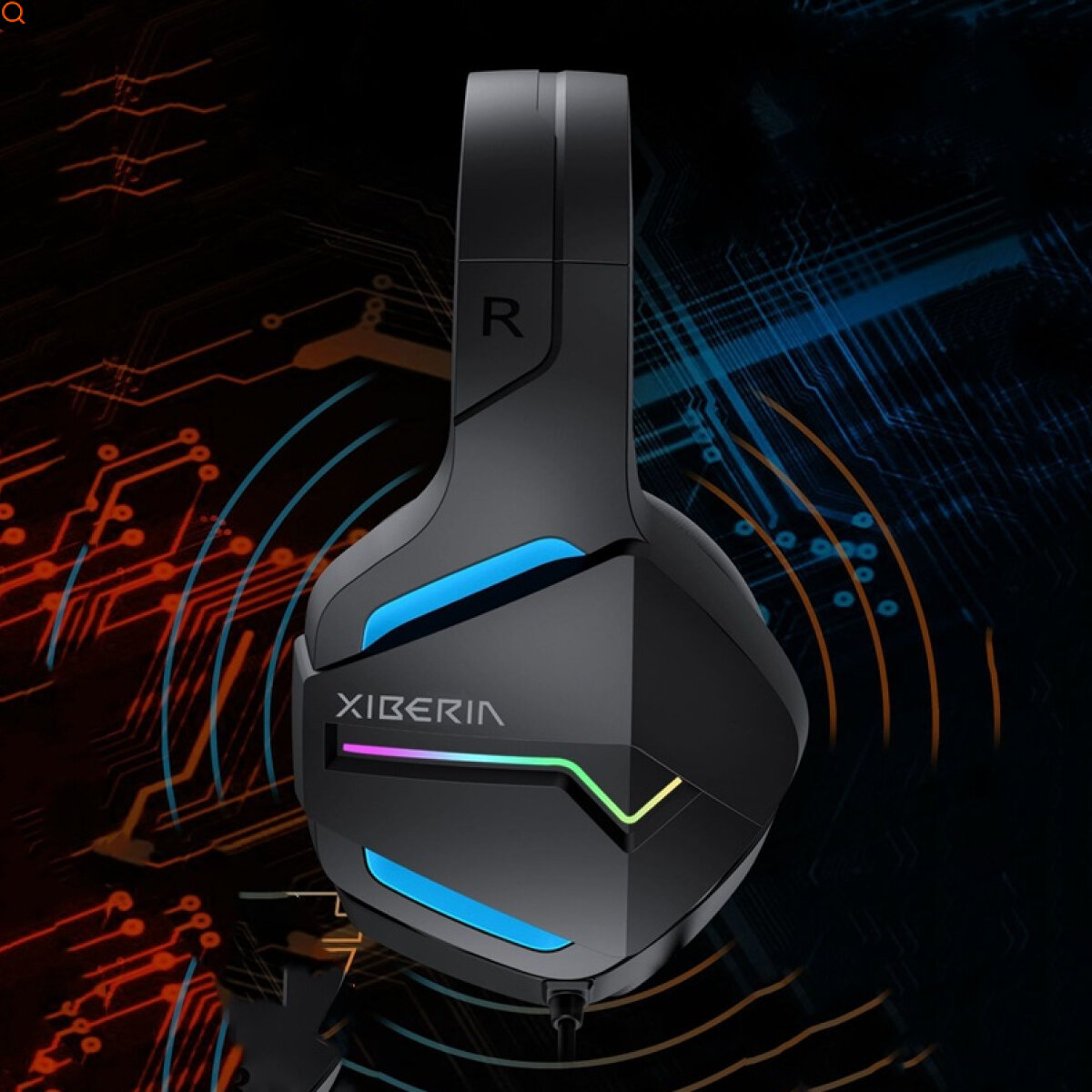 Наушники игровые с микрофоном Xiberia v23 мониторные USB для ПК черные с RGB-подсветкой — фото 3