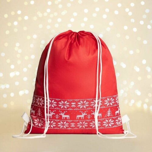Мешок-рюкзак новогодний на шнурке, цвет красный