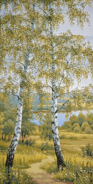 фото Картина Гобелен Лен 100% без рамы Белые березы 50Х97