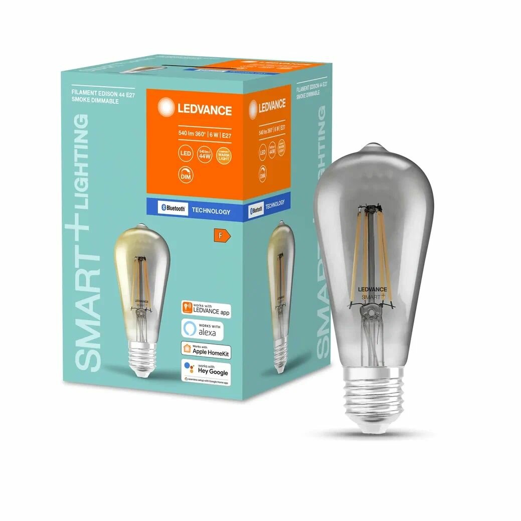 Умная лампочка светодиодная филаментная LEDVANCE / OSRAM SMART+ Deco, E27, 6Вт, 2700К, 540лм, теплый свет, диммируемая