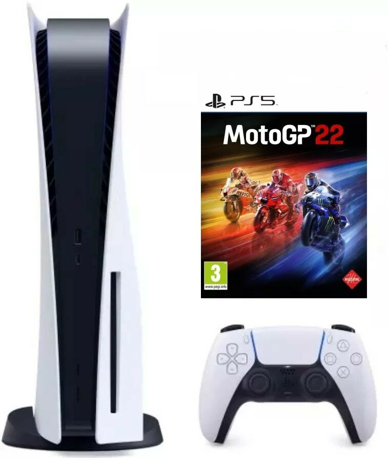 PS5 (ПС5) Игровая приставка Sony PlayStation 5 (3-ревизия)+2-й геймпад(белый)+MotoGP22, 825 ГБ