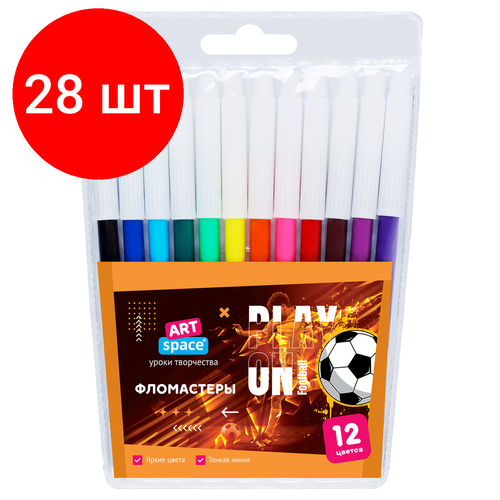 Комплект 28 шт, Фломастеры ArtSpace Футбол, 12цв, ПВХ, европодвес набор раскрась рюкзачок барбоскины сумка 28 × 28 × 10 см фломастеры 12 цветов