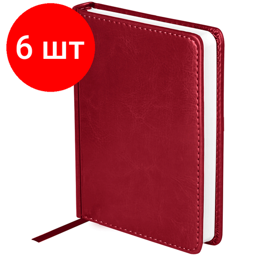 Комплект 6 шт, Ежедневник недатированный, А6, 136л, кожзам, OfficeSpace Nebraska, бордовый