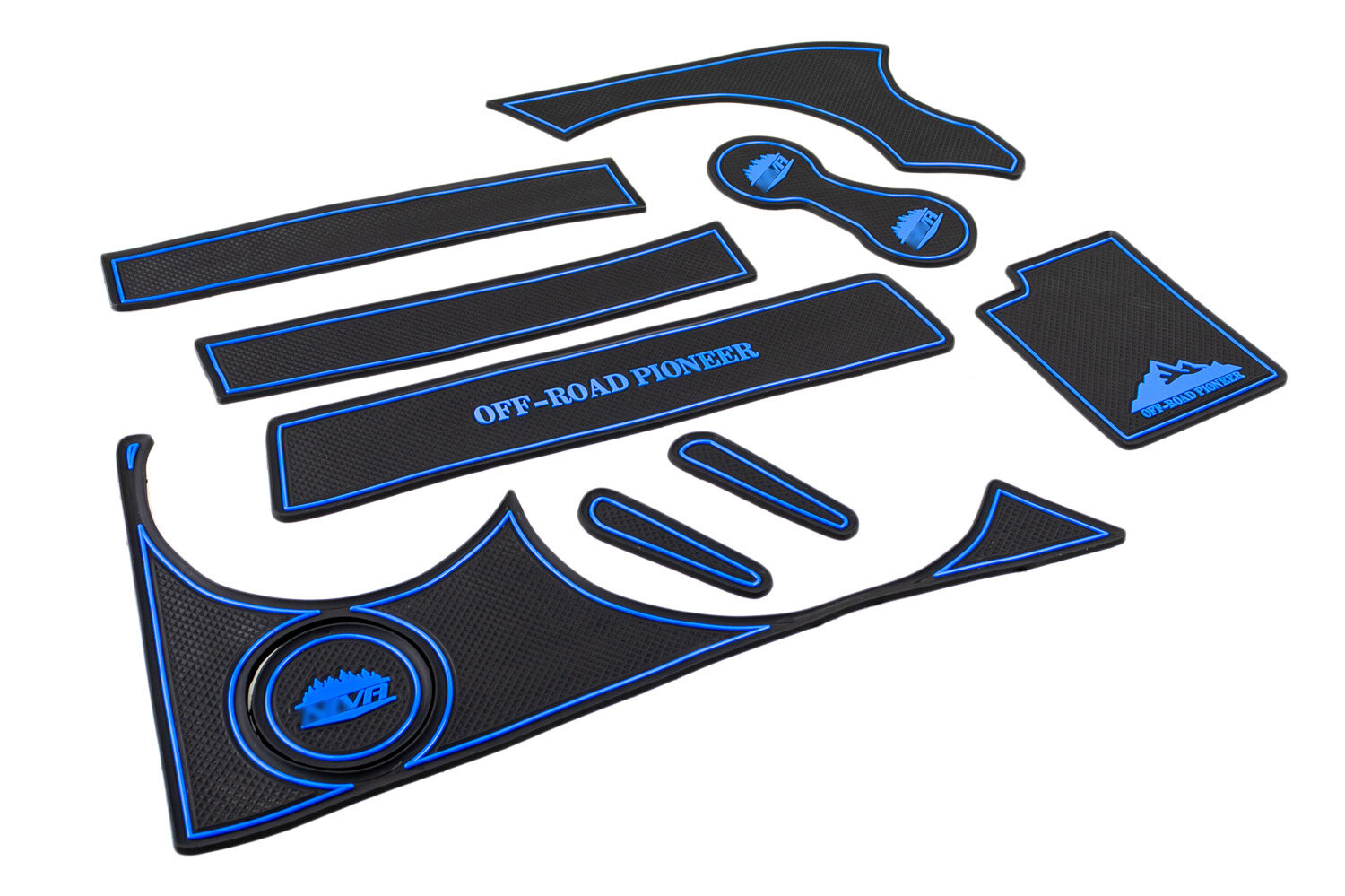 фото Комплект противоскользящих ковриков черных, синяя окантовка Off-Road Pioneer на Шевроле Нива, Лада Нива Тревел