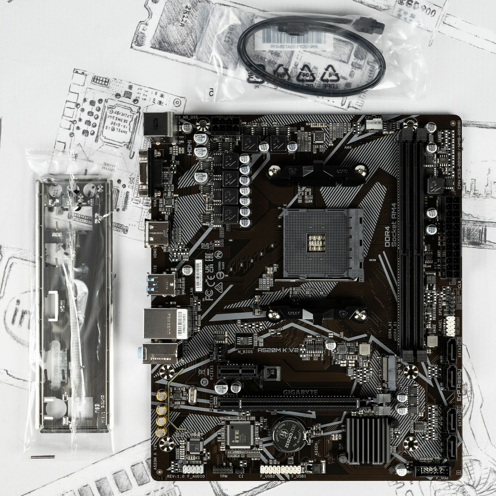 Материнская плата Gigabyte A520M K V2 (SocketAM4, AMD A520, mATX,2DDR4, M.2, PCI-E16, PCI-E, HDMI, VGA, PC5100) — фото 6