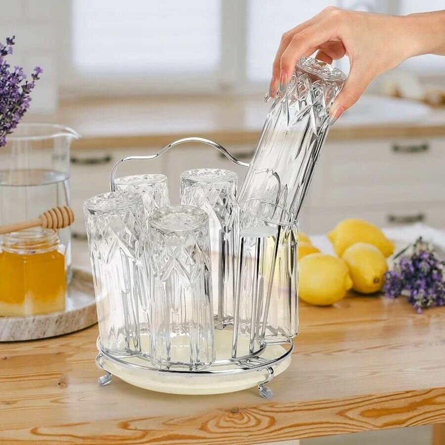 фото Сушилка для кружек, подставка настольная для стаканов, поднос для кухонной посуды, серебро