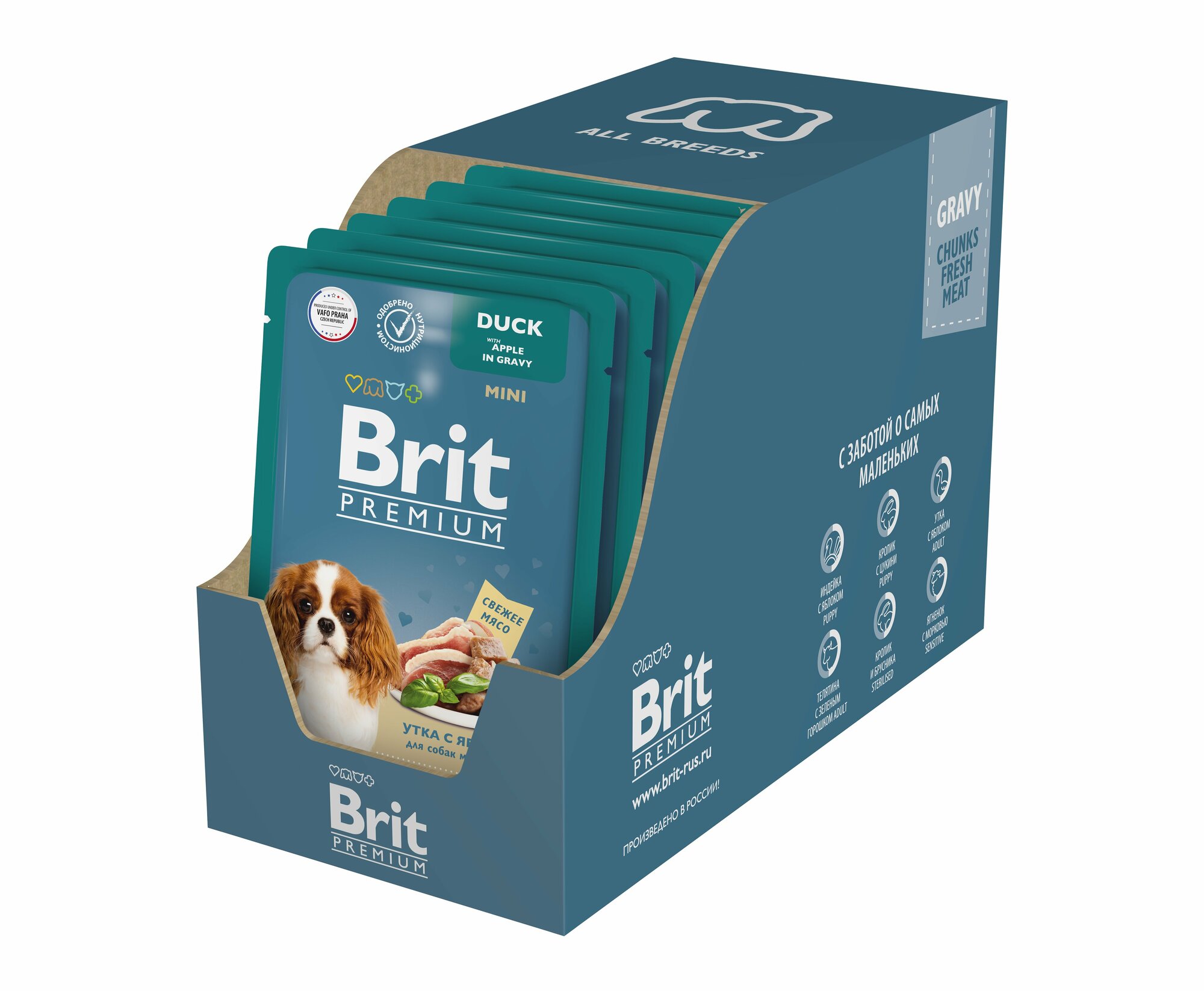 Brit Premium пауч для взрослых собак мини пород (кусочки в соусе) Утка с яблоками, 85 г. упаковка 14 шт