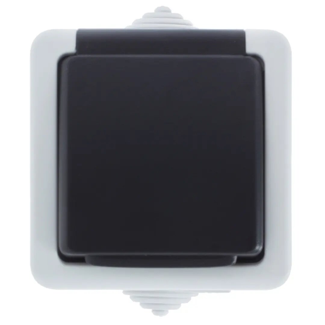 фото Розетка накладная LK Studio Aqua с заземлением с крышкой IP54 цвет серый