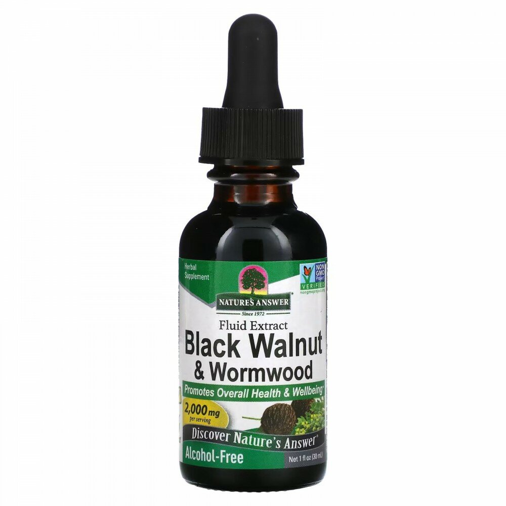 Nature&#x27; s Answer Black Walnut & Wormwood Fluid Extract Alcohol-Free 2000 mg 1 fl oz (30 ml)