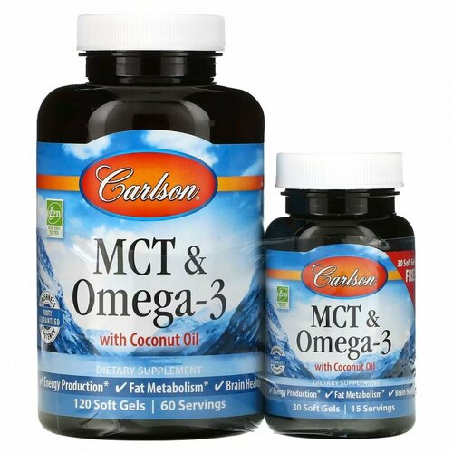 Carlson MCT Omega 3/ МСТ и Омега 3 среднецепочечные триглицериды 120 капсул и 30 в подарок