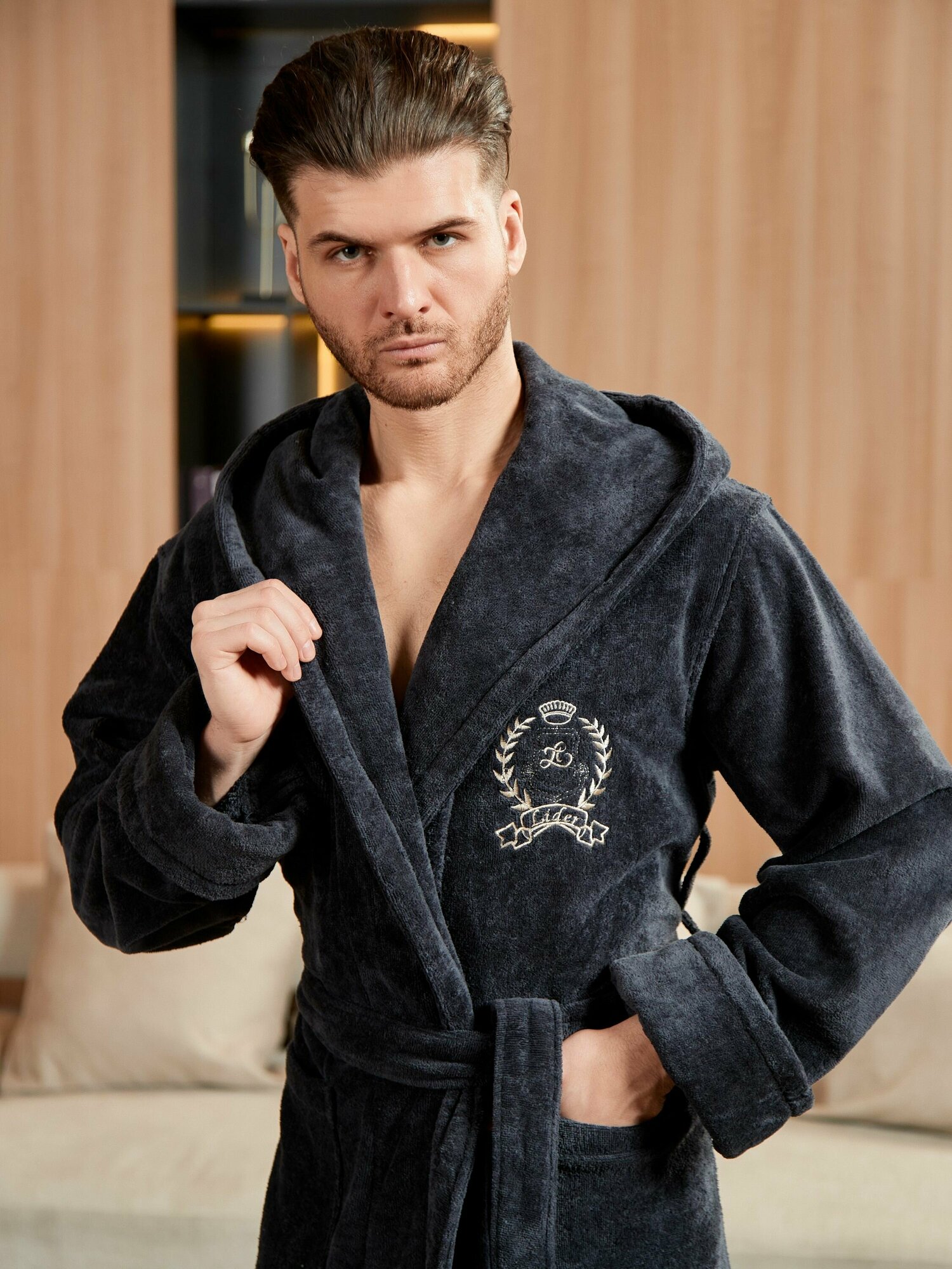 фото Мягкий хлопковый халат/Халат мужской/Махровый халат-Lider Tekstil/ Банный халат 100% хлопок сделан в Турции/ Халат махра-велюр