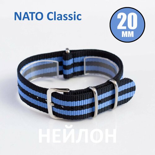 Ремешок NATO Strap, размер 20мм, , черный, синий ремешок nato strap размер 20мм черный синий