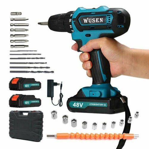 Аккумуляторная дрель-шуруповерт с ударным режимом 48V 2 аккумулятора кейс 445000₽