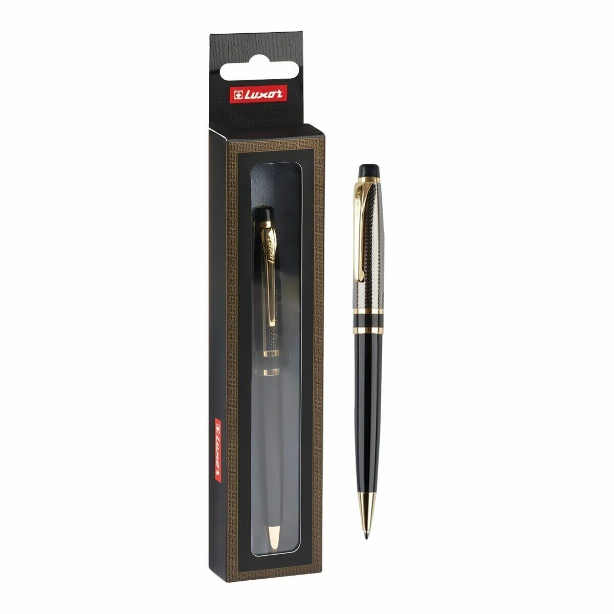 Ручка шариковая подарочная 0,7мм синяя "Futura" корпус металлический, чёрно-золотая