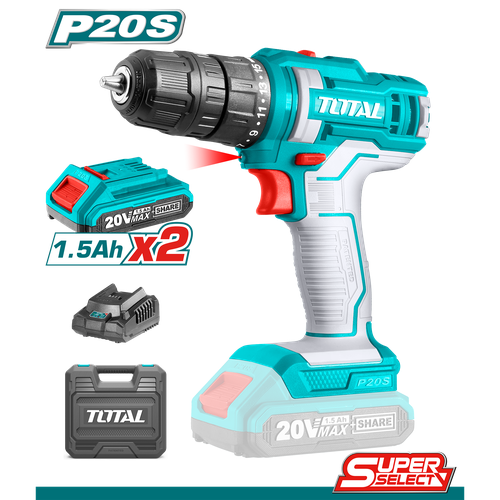 Аккумуляторная дрель-шуруповерт 45 Нм Li-ion 20V 15Ah 2 АКБ1 ЗУкейс TOTAL TDLI20028 934400₽