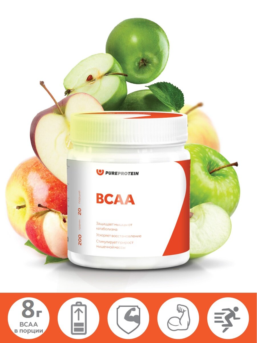 BCAA Pure Protein BCAA, яблоко, 200 гр.