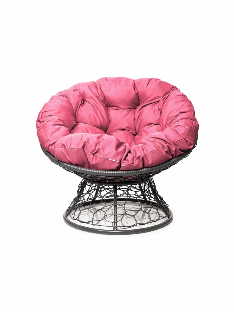 Кресло "Папасан" с ротангом серое / розовая подушка M-Group