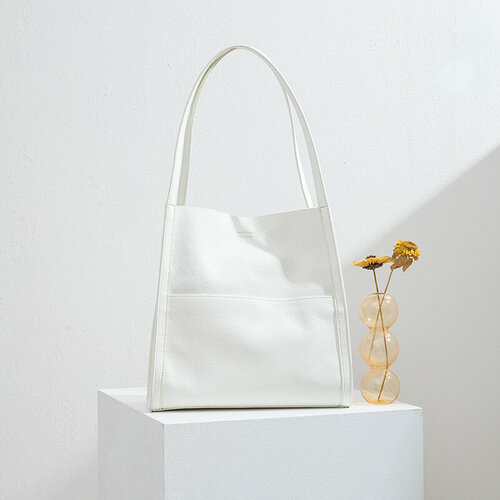 фото Сумка тоут кожа зернистая 2206-б, фактура зернистая, белый sn.style