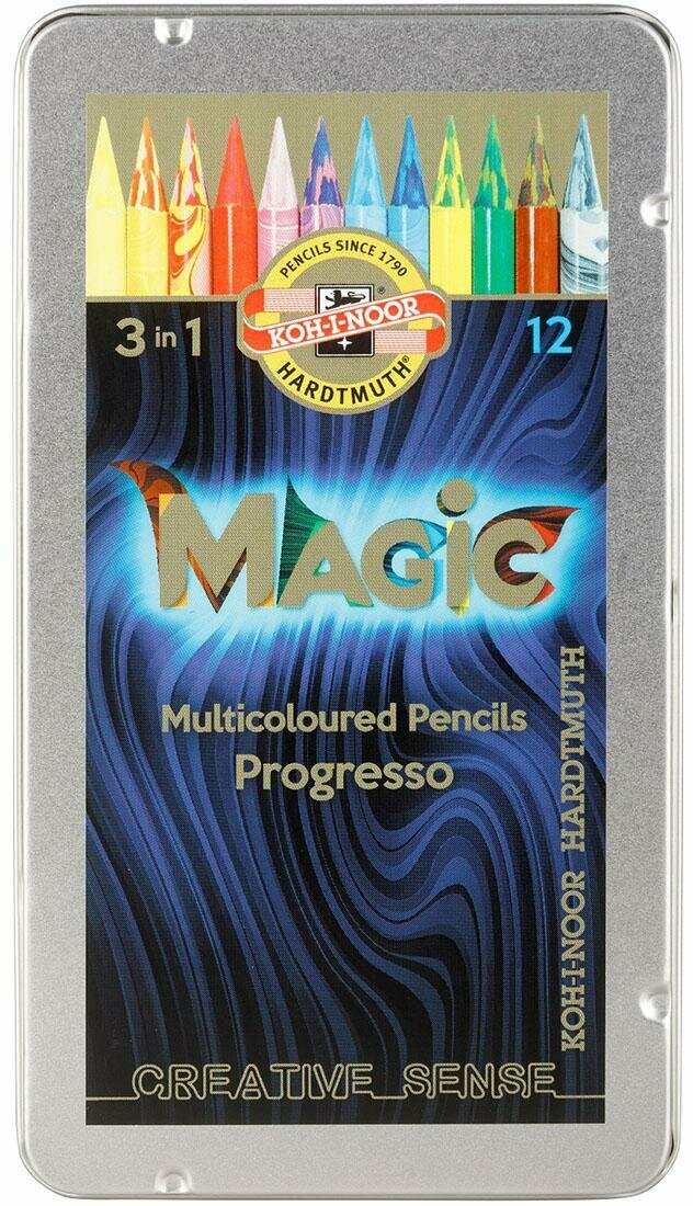 Карандаши цветные цельнографитные PROGRESSO MAGIC 8772, 12шт, мет. кор