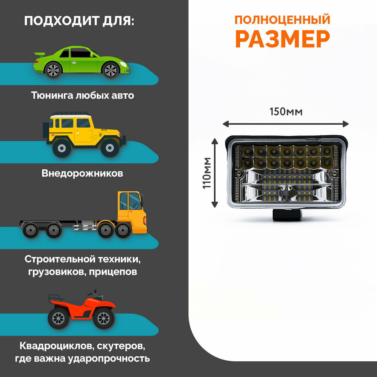 Светодиодная противотуманная фара для авто MYX-Light 12-36V мощность 30W 6000K прожектор, дневные ходовые огни для легковых и грузовых авто, джипов, квадроциклов 1шт — фото 3
