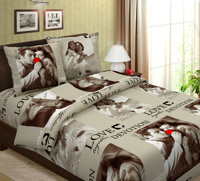 Комплект постельного белья "Влюбленная парочка", хлопок, 1,5-спальный, Элис-Текстиль