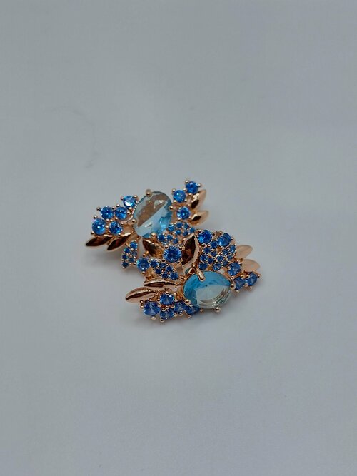 Серьги FJ Fallon Jewelry Серьги самоцветы бижутерия, циркон, размер/диаметр 25 мм, синий, голубой