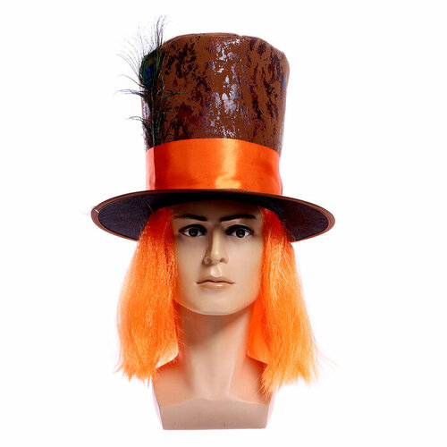 шляпа карнавальная цвет молочный размер 56 58 Шляпа карнавальная Цилиндр с волосами р-р 56-58
