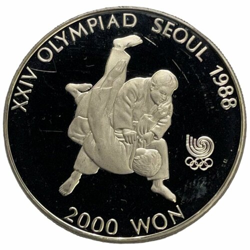 Южная Корея 2000 вон 1987 г. (XXIV летние Олимпийские Игры, Сеул 1988 - Дзюдо) (Proof) клуб нумизмат монета 50 долларов ниуэ 1987 года серебро олимпийские игры в сеуле 88