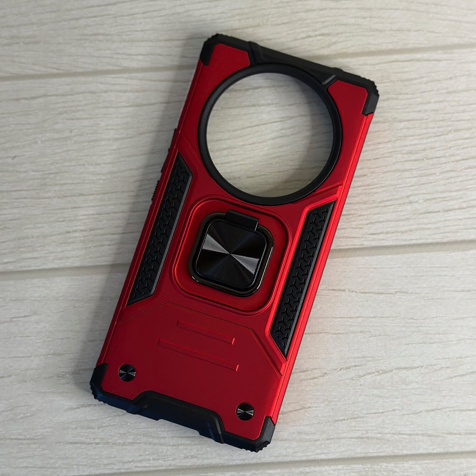 Противоударный чехол для Honor X9A красный с пластиной для магнитного автодержателя и кольцом подставкой — фото 1