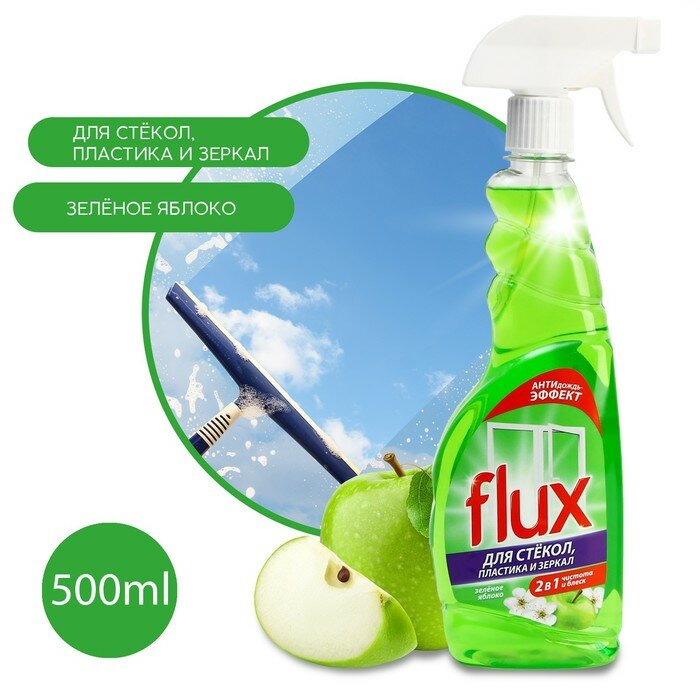Средство для мытья стекол и зеркал, 500 мл, аромат яблока, FLUX