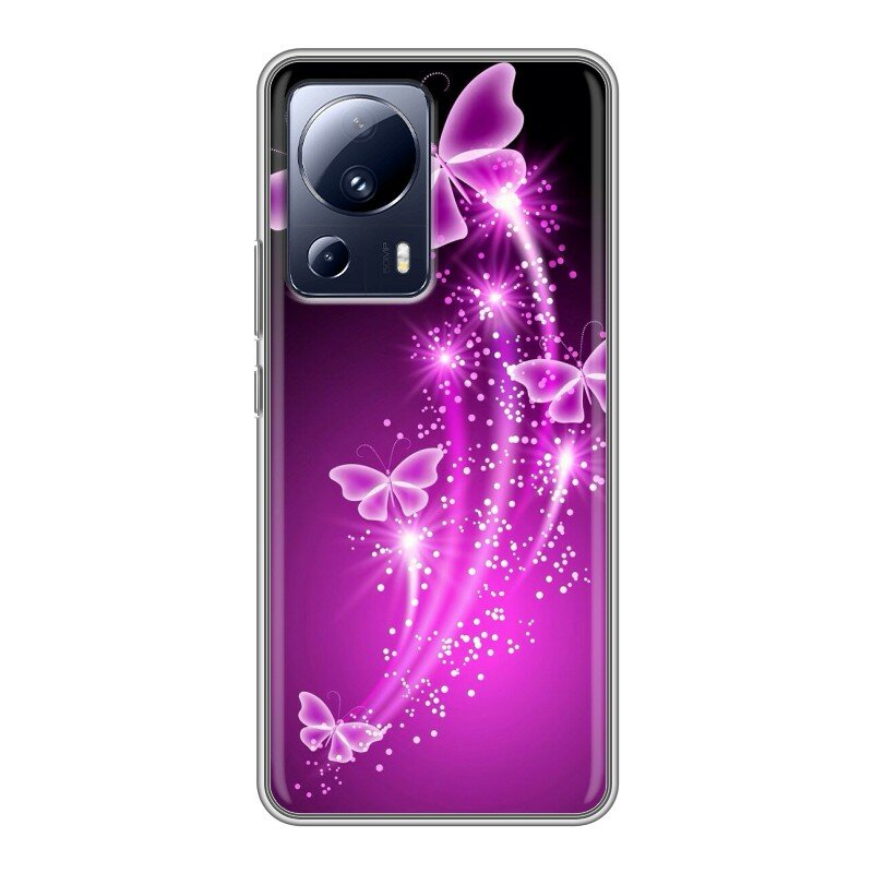 Дизайнерский силиконовый чехол для Сяоми 13 Лайт / Xiaomi 13 Lite Бабочки фиолетовые