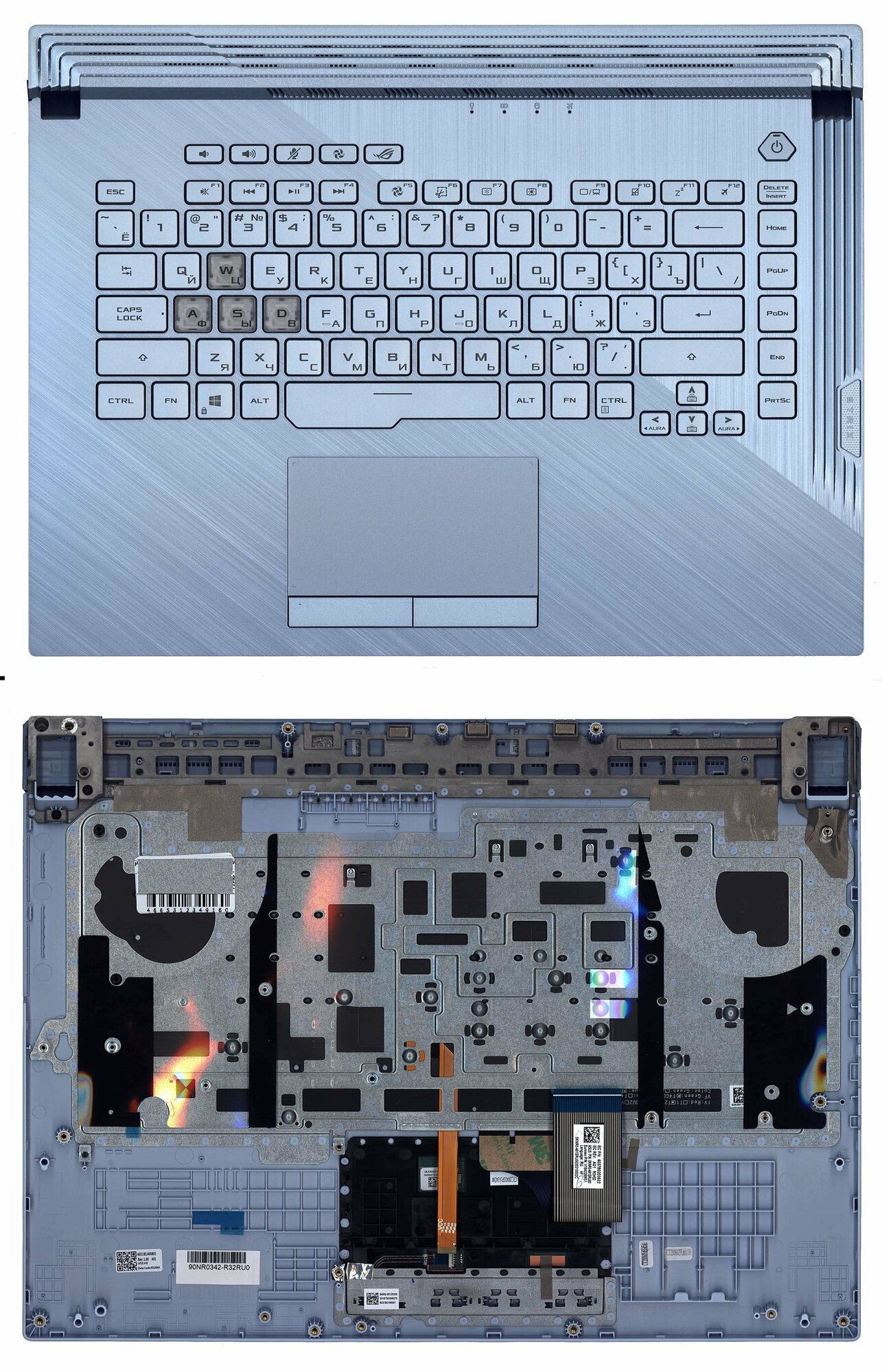Клавиатура для Asus Strix G15 G512LWS топ-панель серебристая