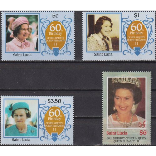 Почтовые марки Сент-Люсия 1986г. 60 лет со дня рождения королевы Елизаветы II Королевские особы, Лидеры государств, Знаменитые женщины MNH флаг сент люсия