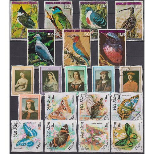 Набор почтовых марок Начальная коллекция иностранных почтовых марок №5 Птицы, Бабочки, Картины
