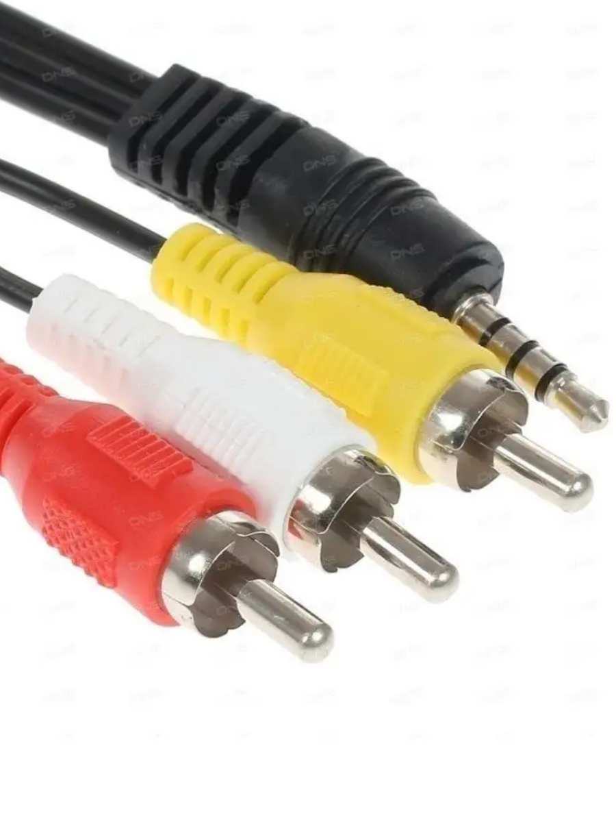 Аудио видео кабель (шнур) штекер 3,5 мм (AUX) - 3 RCA (тюльпаны) 30 сантиметров черный стерео
